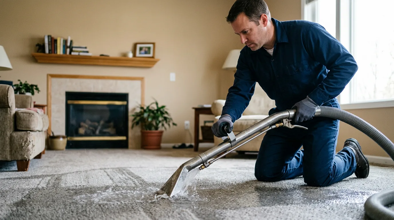 Water damage restoration technician working near Beacon, NY